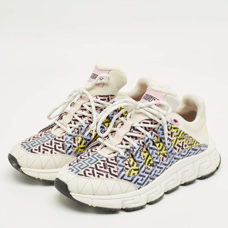 Pre Owned حذاء رياضي فيرساتشي تريجريكا أربطة قماش وجلد متعدد الألوان مقاس 44