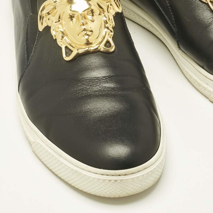 Pre Owned Versace Black Leather Medusa Slip On Sneakers Size 43