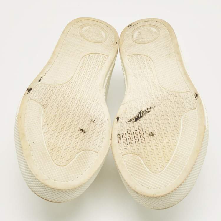 Pre Owned Versace White Leather Palazzo Medusa Slip On Sneakers Size 43