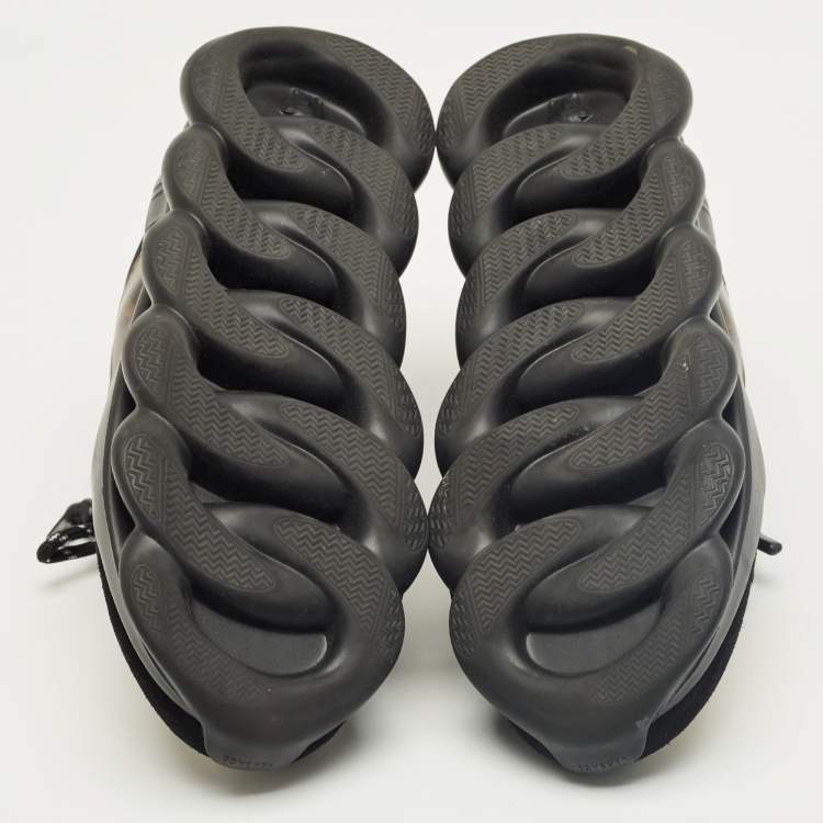 Pre Owned Versace Black/Yellow Canvas and Leather Trigreca Sneakers Size 44