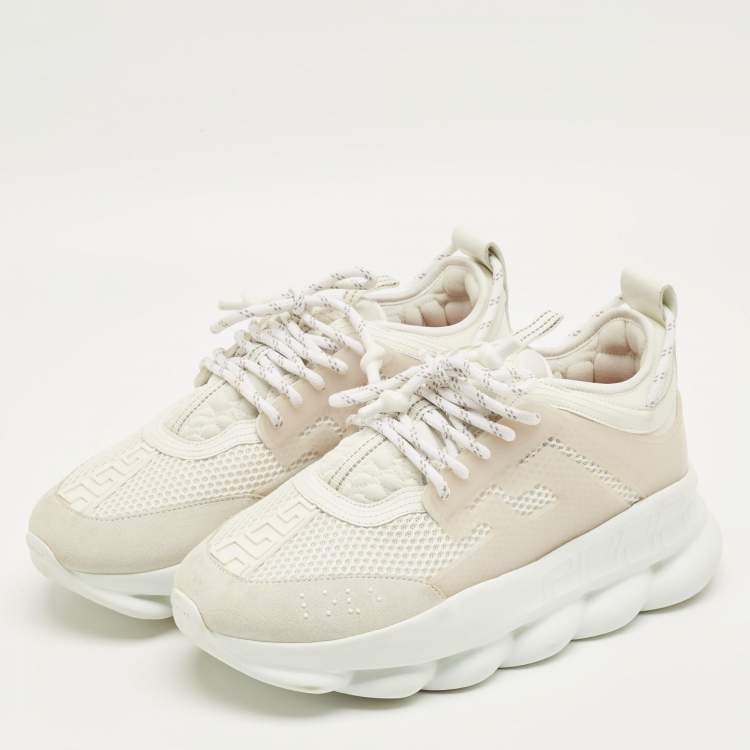 Pre Owned Versace White Mesh and PVC Chain Reaction Lace Up Sneakers Size 44