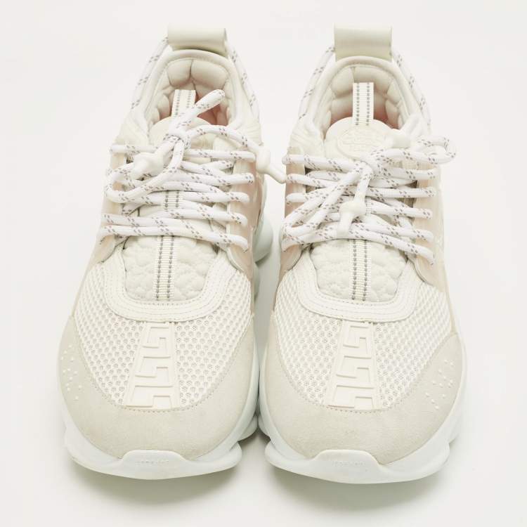 Pre Owned Versace White Mesh and PVC Chain Reaction Lace Up Sneakers Size 44