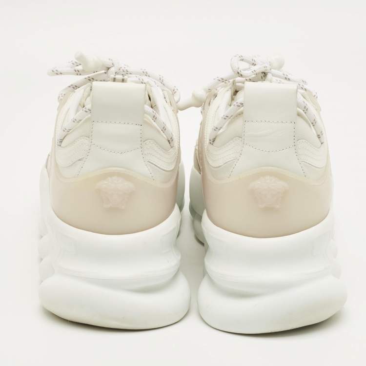 Pre Owned Versace White Mesh and PVC Chain Reaction Lace Up Sneakers Size 44