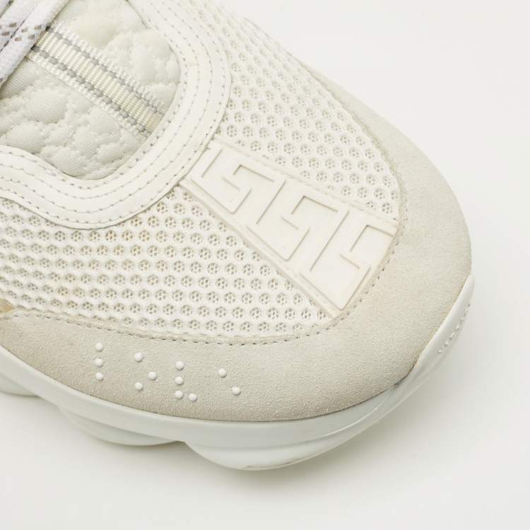 Pre Owned Versace White Mesh and PVC Chain Reaction Lace Up Sneakers Size 44