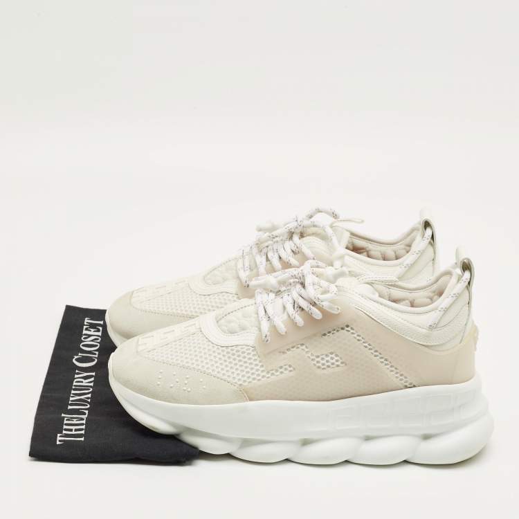 Pre Owned Versace White Mesh and PVC Chain Reaction Lace Up Sneakers Size 44
