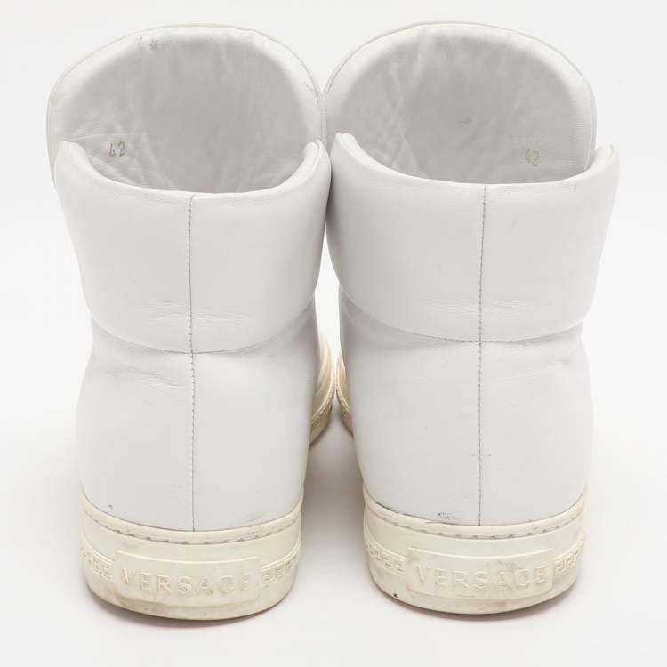 Pre Owned Versace Medusa Size 42 White Leather High Top Sneakers