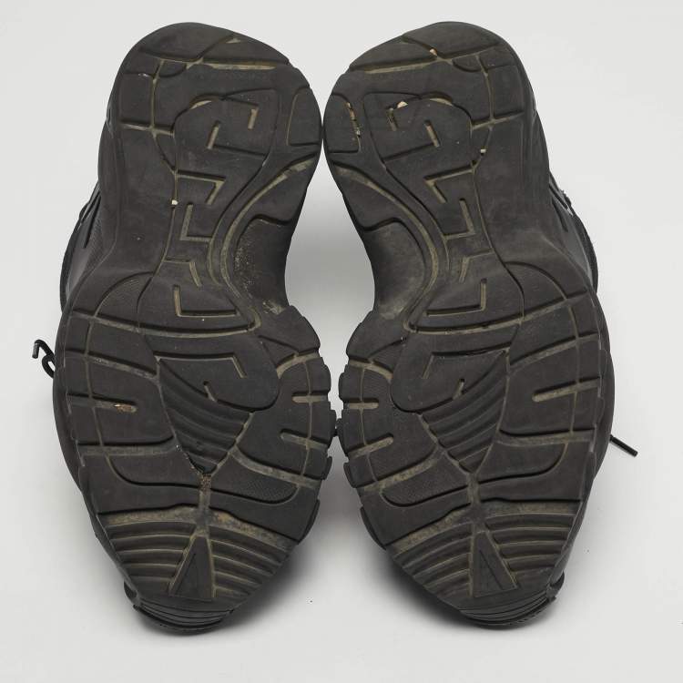 Pre Owned  Versace Black Leather and suede Mercury M Sneakers Size 45