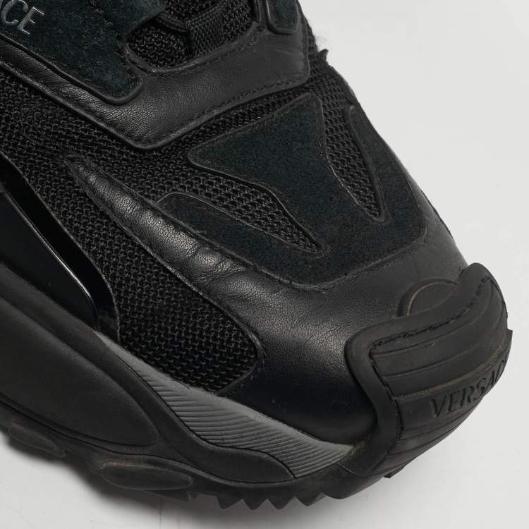 Pre Owned  Versace Black Leather and suede Mercury M Sneakers Size 45