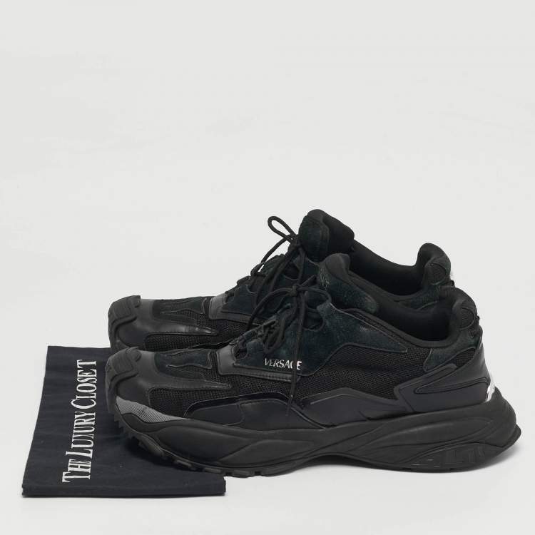 Pre Owned  Versace Black Leather and suede Mercury M Sneakers Size 45