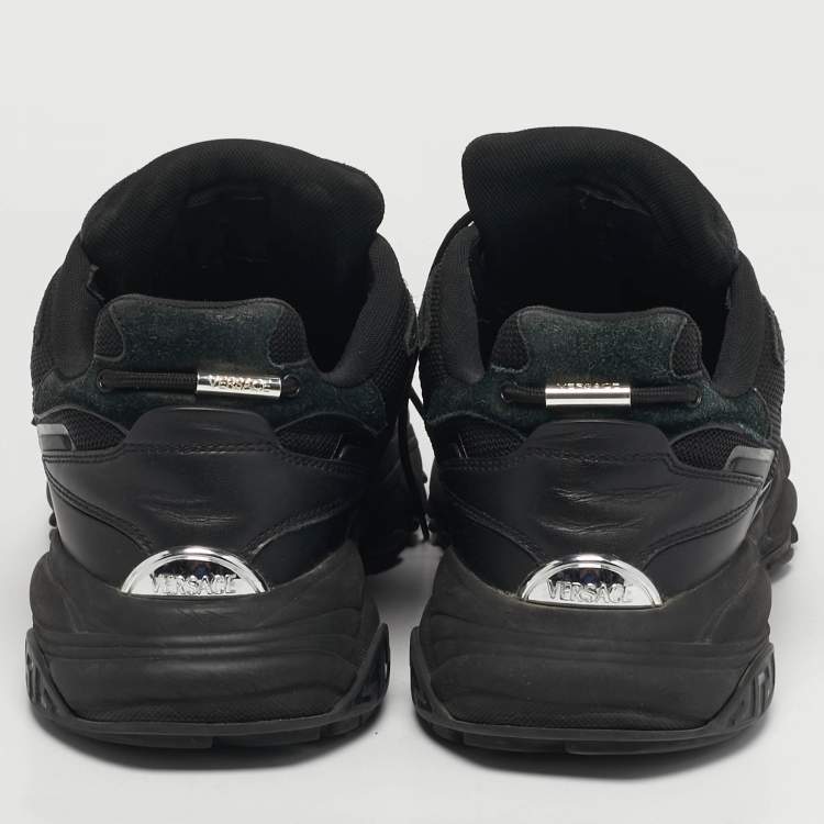 Pre Owned  Versace Black Leather and suede Mercury M Sneakers Size 45