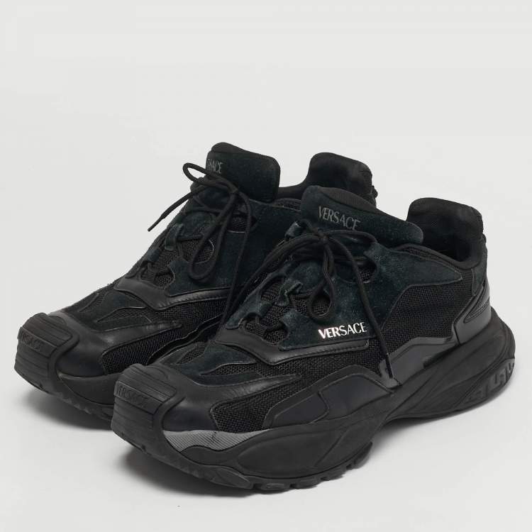 Pre Owned  Versace Black Leather and suede Mercury M Sneakers Size 45