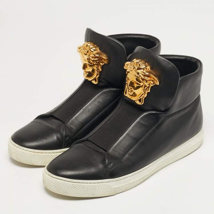 Pre Owned Versace Palazzo Size 41 Black Leather Medusa High Top Sneakers