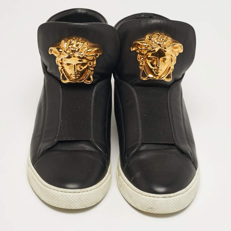 Pre Owned Versace Palazzo Size 41 Black Leather Medusa High Top Sneakers