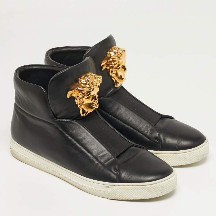 Pre Owned Versace Palazzo Size 41 Black Leather Medusa High Top Sneakers