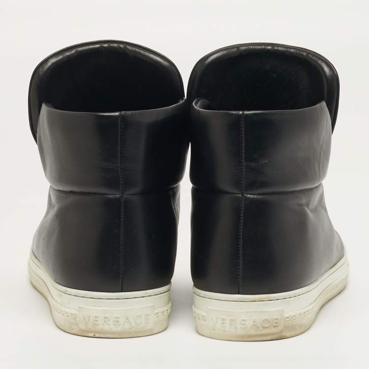 Pre Owned Versace Palazzo Size 41 Black Leather Medusa High Top Sneakers