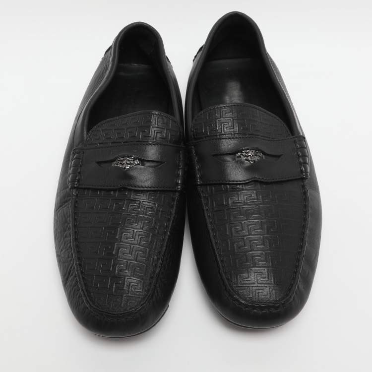 Pre Owned Versace Medusa Size 42 Black Leather Loafers