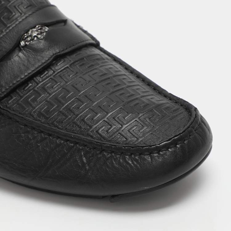 Pre Owned Versace Medusa Size 42 Black Leather Loafers