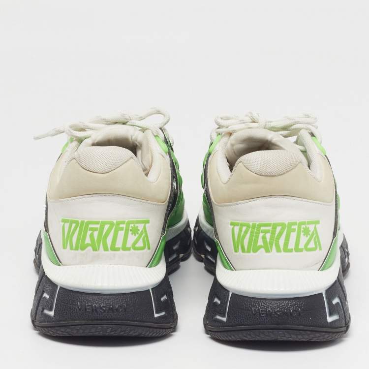 Pre Owned Versace Trigreca Size 42 Multicolor Canvas and Leather Lace Up Sneakers