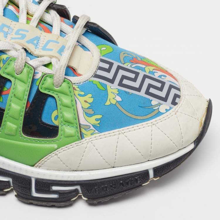 Pre Owned Versace Trigreca Size 42 Multicolor Canvas and Leather Lace Up Sneakers