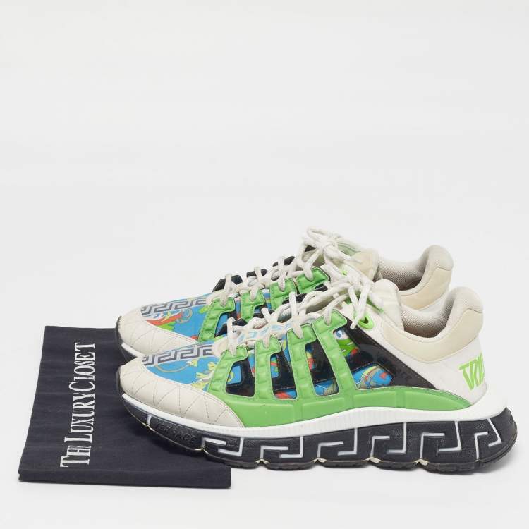 Pre Owned Versace Trigreca Size 42 Multicolor Canvas and Leather Lace Up Sneakers