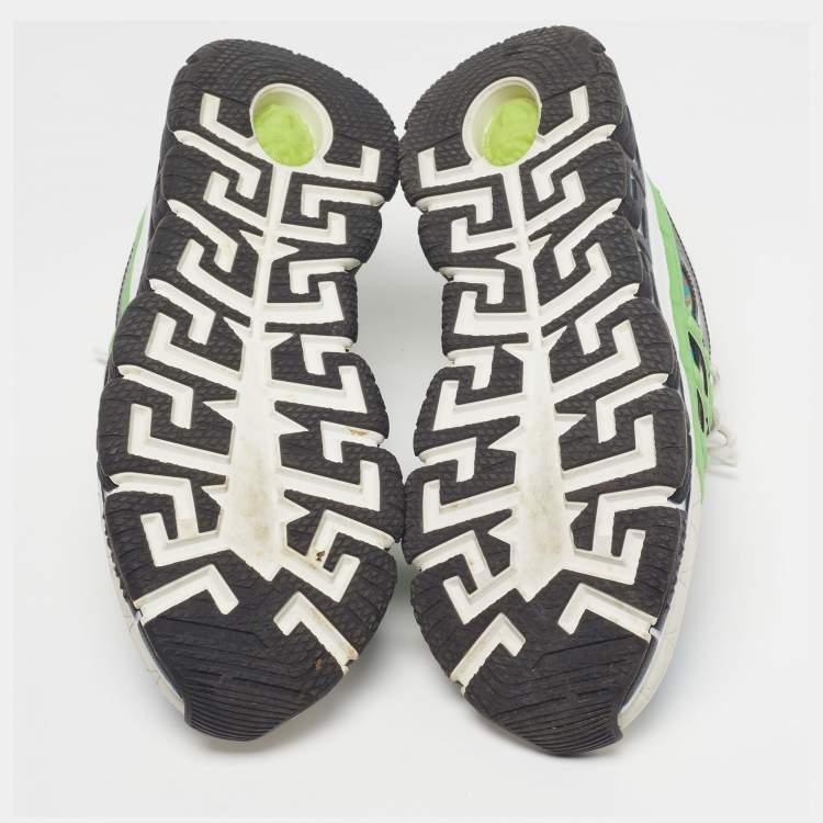 Pre Owned Versace Trigreca Size 42 Multicolor Canvas and Leather Lace Up Sneakers