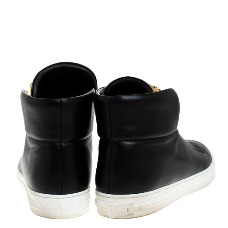 Pre Owned Versace Black Leather Palazzo Slip On High Top Sneakers Size 43