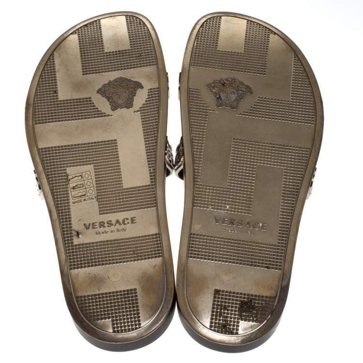 Pre Owned Versace Bronze Rubber Medusa Head Slides Size 43