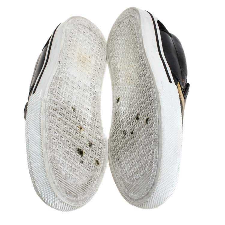 Pre Owned Versace Black Medusa Print Leather Slip On Sneakers Size 43