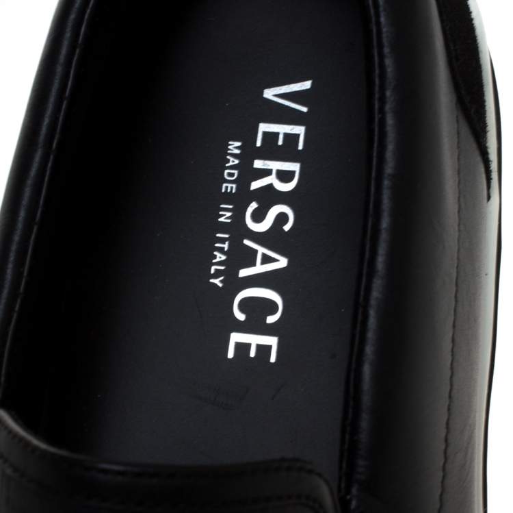 Pre Owned Versace Black Medusa Print Leather Slip On Sneakers Size 43