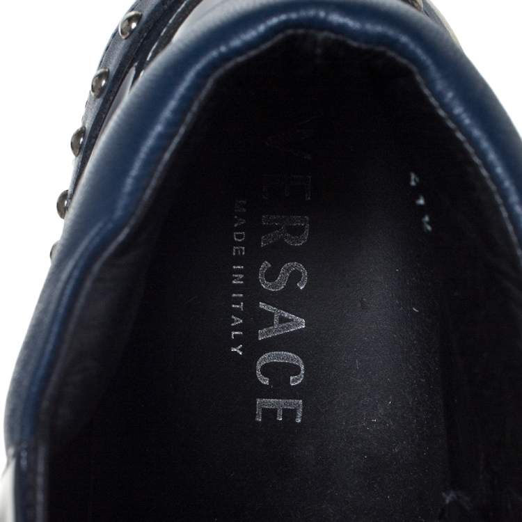 Pre Owned Versace Blue Patent Leather Medusa Studded High Top Sneakers Size 41.5 