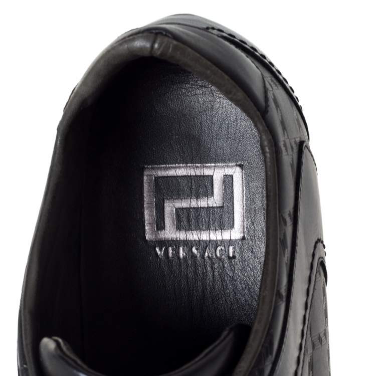 Pre Owned Versace Black Leather Low Top Sneakers Size 44