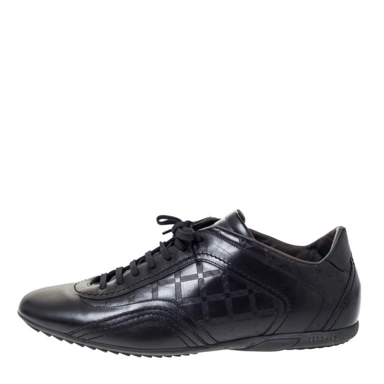 Pre Owned Versace Black Leather Low Top Sneakers Size 44