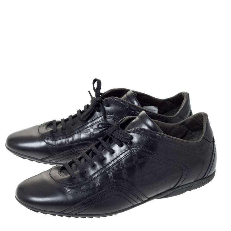 Pre Owned Versace Black Leather Low Top Sneakers Size 44