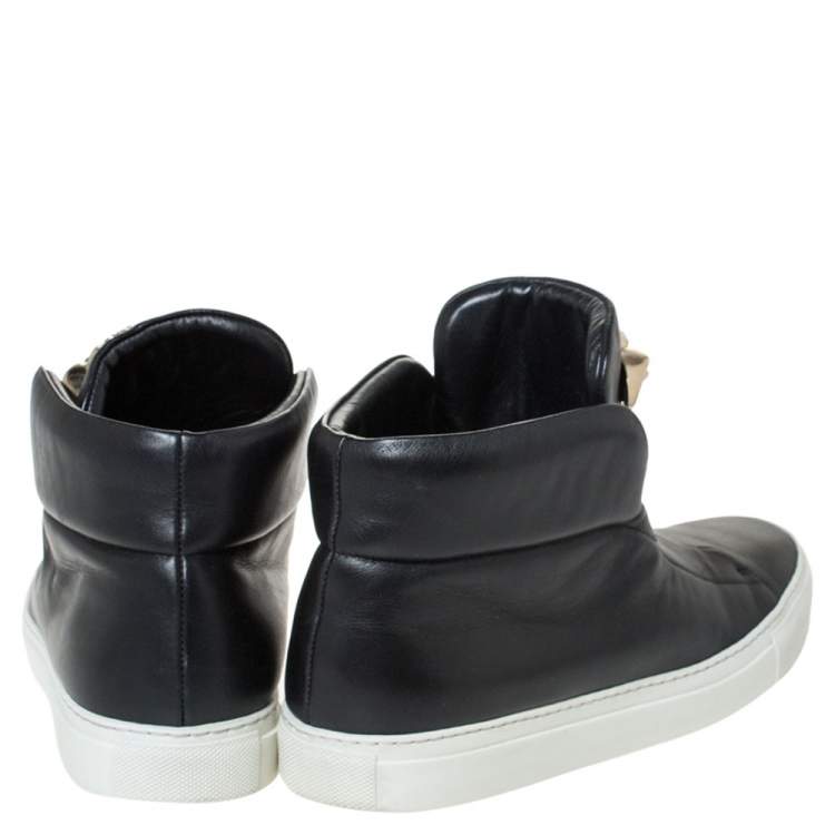 Pre Owned Versace Black Leather Palazzo Medusa High Top Sneakers Size 40