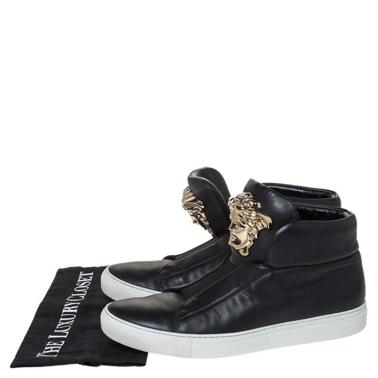 Pre Owned Versace Black Leather Palazzo Medusa High Top Sneakers Size 40