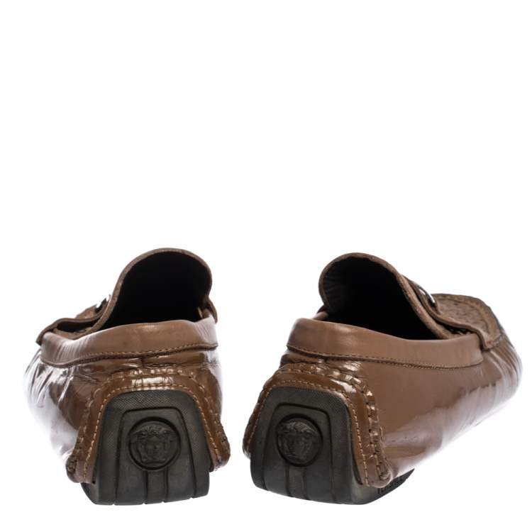 Pre Owned Versace Brown Woven Leather Slip On Loafers Size 41