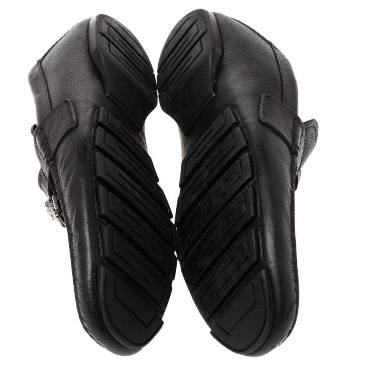 Pre Owned Versace Black Leather Medusa Detail Slip On Loafers Size 43