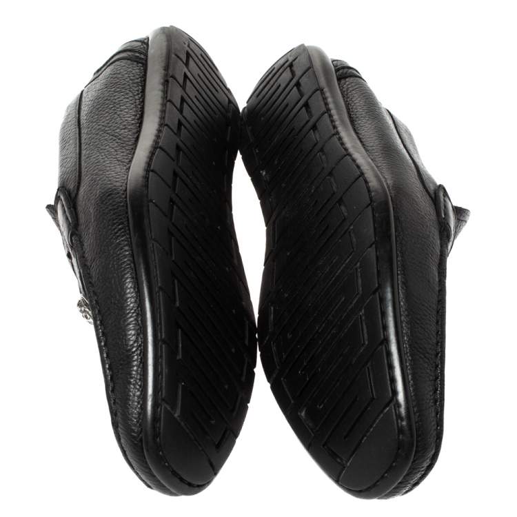 Pre Owned Versace Black Leather Medusa Detail Slip On Loafers Size 42