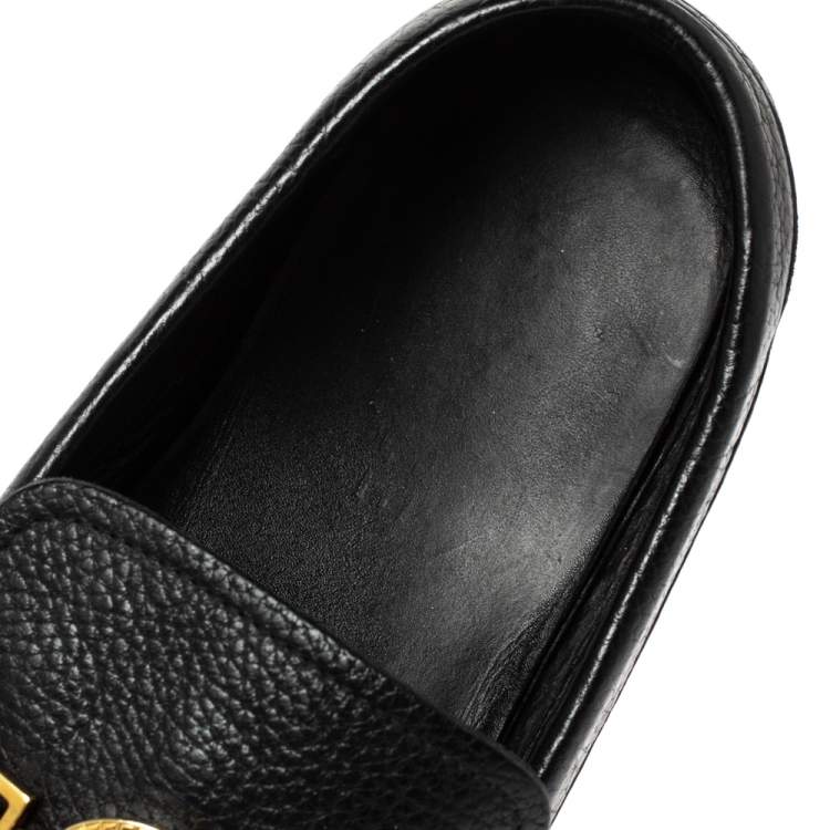Pre Owned Versace Black Leather Medusa Detail Slip On Loafers Size 43