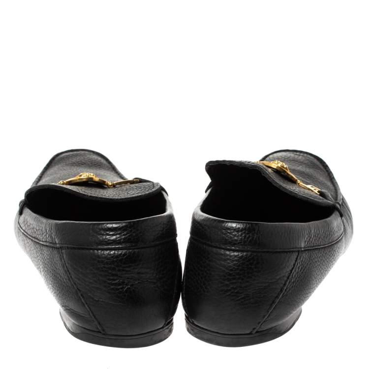 Pre Owned Versace Black Leather Medusa Detail Slip On Loafers Size 43
