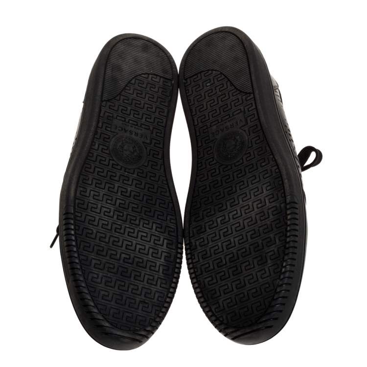 Pre Owned Versace Black Perforated Leather Low Top Sneakers Size 42