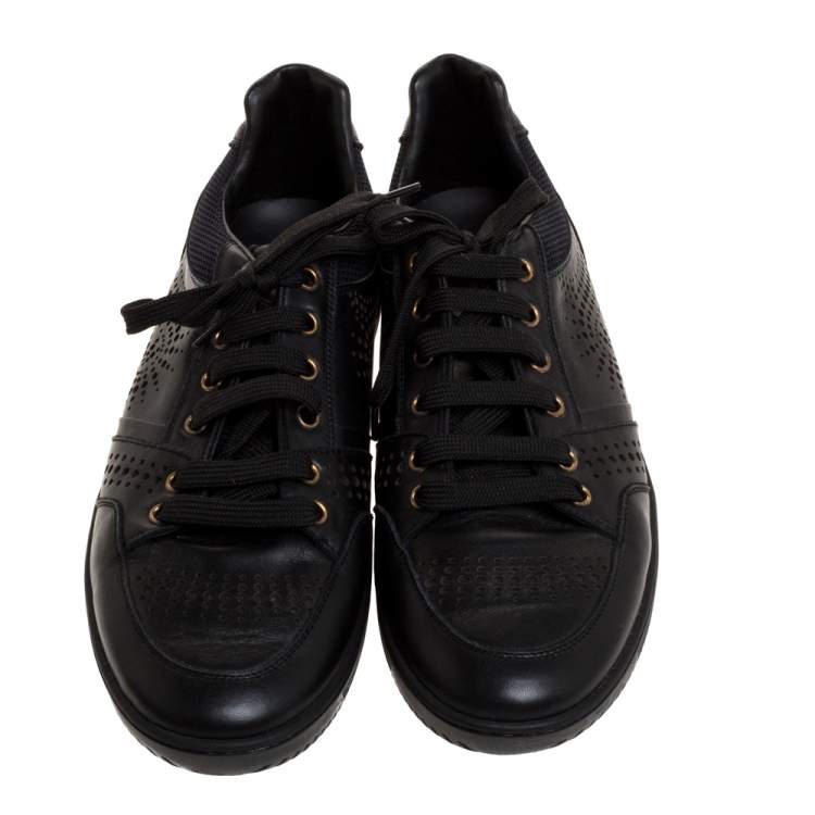 Pre Owned Versace Black Perforated Leather Low Top Sneakers Size 42