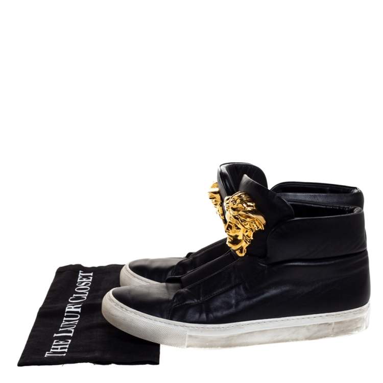 Pre Owned Versace Black Leather Palazzo Medusa High Top Sneakers Size 40