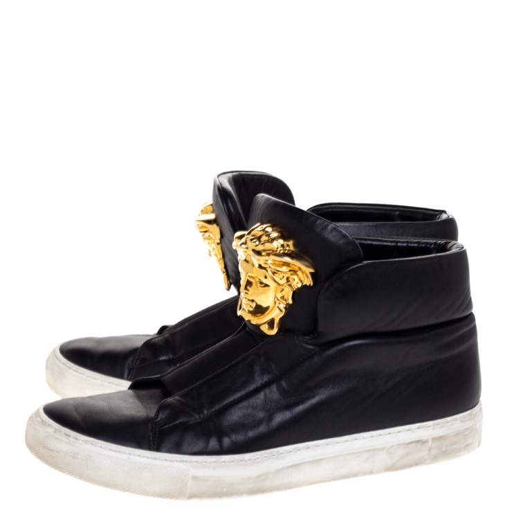 Pre Owned Versace Black Leather Palazzo Medusa High Top Sneakers Size 40