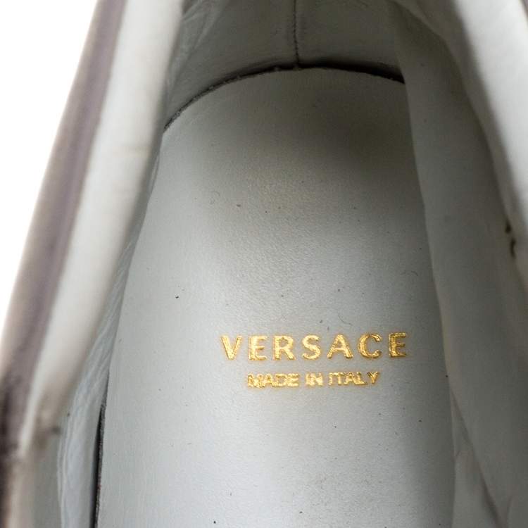 Pre Owned Versace Lilac Leather Medusa Embellished High Top Lace Up Sneakers Size 40