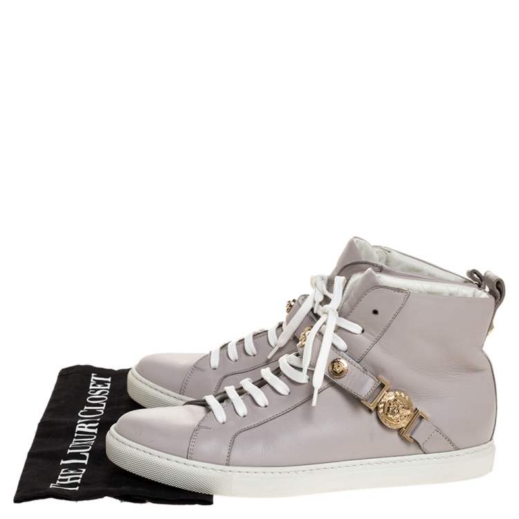 Pre Owned Versace Lilac Leather Medusa Embellished High Top Lace Up Sneakers Size 40
