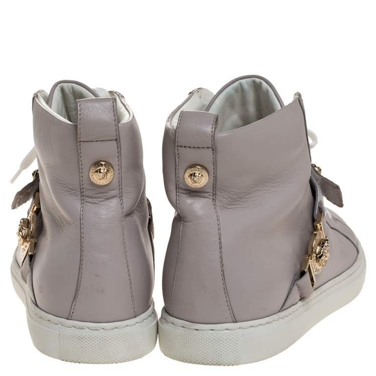 Pre Owned Versace Lilac Leather Medusa Embellished High Top Lace Up Sneakers Size 40