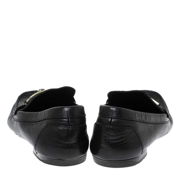 Pre Owned Versace Black Leather Meander Pattern Medusa Loafers Size 43 