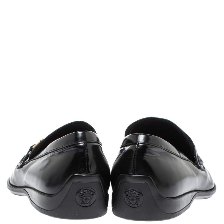 Pre Owned Versace Black Leather Medusa Slip On Loafers Size 43