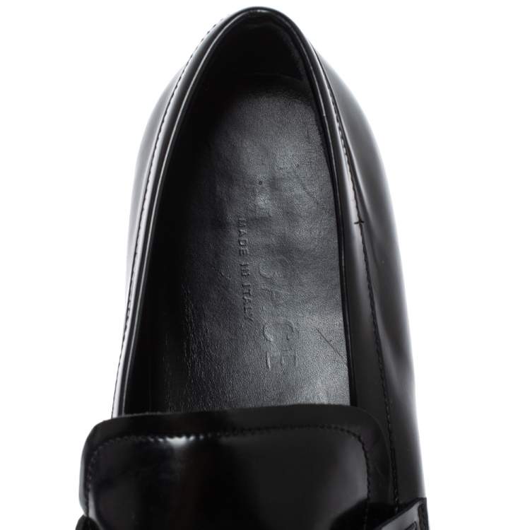 Pre Owned Versace Black Leather Medusa Slip On Loafers Size 43